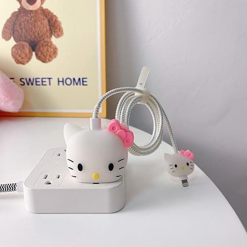 3D Cute Cartoon Wall Charger Protector Case - Compatible for Apple 20W USB-C Power Adapter and Lightning Cable No.01(4in1) thumbnail 2