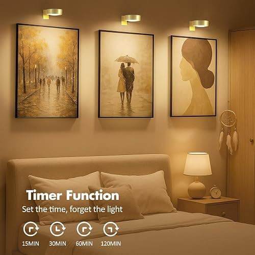 3Pcs Battery Operated Picture Light, Magnetic Led Painting Light with Remote Dimmable and Timer, 3 Lighting Modes Art Display Light for Picture Frame Paintings, Wireless Wall Decor Puck Lights, Gold thumbnail 7