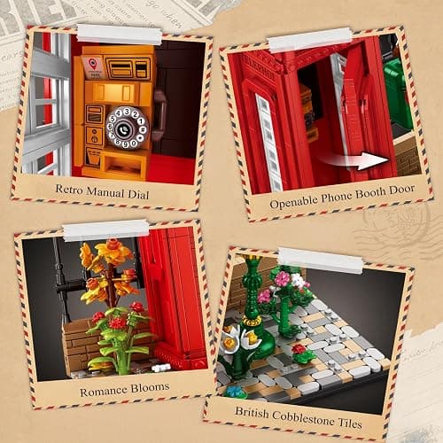 Reobrix Telephone Booth Building Block Sets for Adults with LED Lights 66609, London Landmark Red Telephone Box Vintage Phone Booth Model, Retro Building Toy for Adult Kids Home Office Decor(1707PCS) thumbnail 5