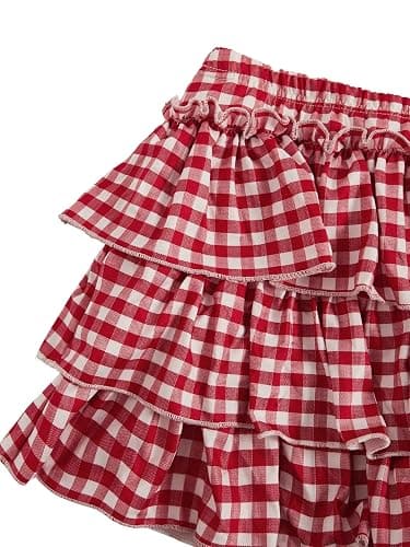 BEAUDRM Women's Y2k Bow Ruffle Mini Skirt Cute Gingham Layered Skort | Plaid Skirt, Pleated, Tiered, A-Line, Rave, Festival, Party, Country Concert Outfits thumbnail 5
