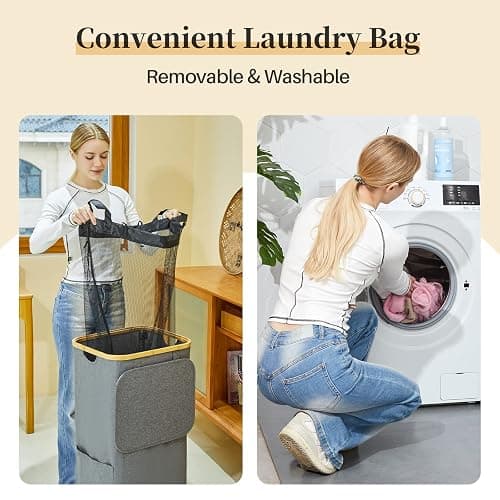 Laundry Hamper with Lid, 100L Large Laundry Basket, Clothes Hamper with Clear Window Visible, Removeable Laundry Bags for Bathroom Bedroom Home, Toy Organizer, Laundry Room - 01 beige thumbnail 3