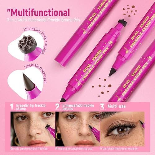 HOSAILY 2 in 1 Freckle Stamp Pen Waterproof for Natural Lifelike Faux Freckle Stamp Long Lasting Quick Dry Magic Fake Freckles Stain Marker Pen for Sunkissed Makeup 01#Light Brown thumbnail 3