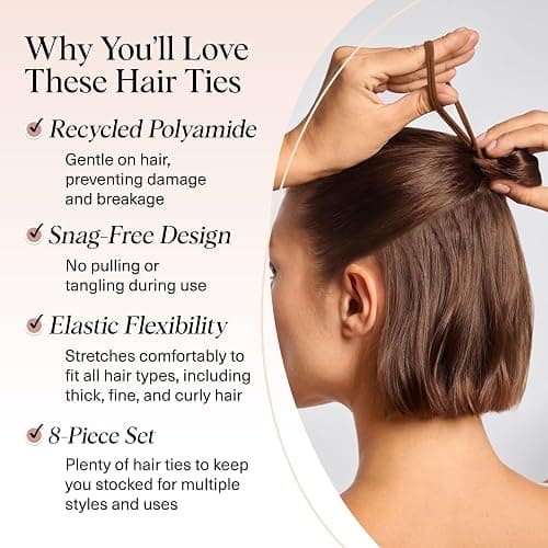Kitsch Hair Ties No Damage - Strong, Stretchy Hair Bands | Soft Nylon Ponytail Holders, Snag-Free Rubber Bands, Perfect for Updos & Braids | Ideal Gifts for Women - Rosewood, 8pcs thumbnail 3