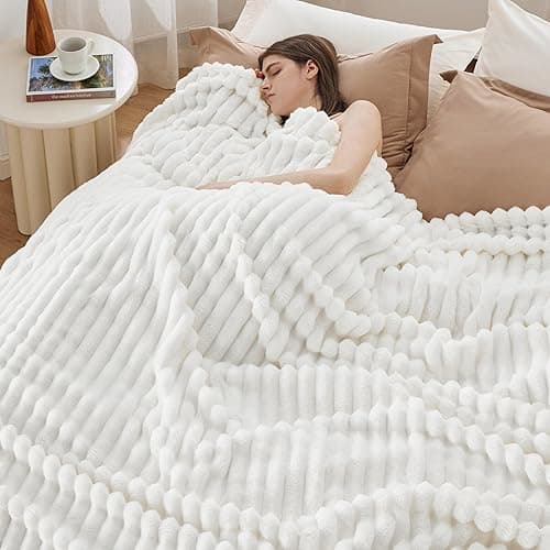 Bedsure King Size Blanket for Bed - GentleSoft Cozy Soft Blankets for Women, Cute Large Fleece Throws for Girls, Off White, 108x90 Inches - Off White - King (108" x 90") thumbnail 4