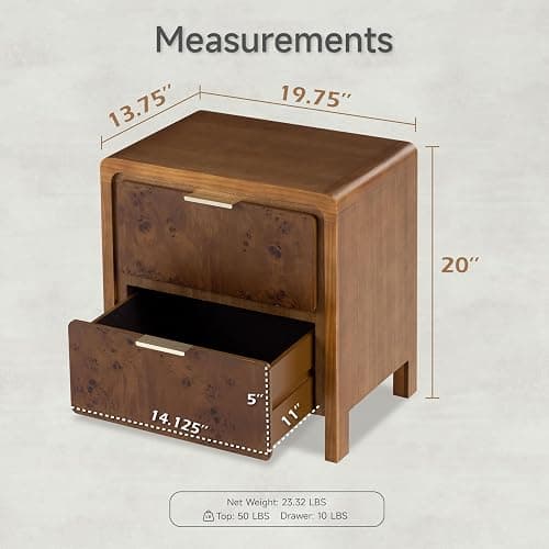 COZAYH Farmhouse Nightstand with 2 Drawer, Distressed Wood Rustic Accent Bedside Table, Burl Finish Side Table for Bedroom, Entryway, Fully Assembled, Brown thumbnail 2