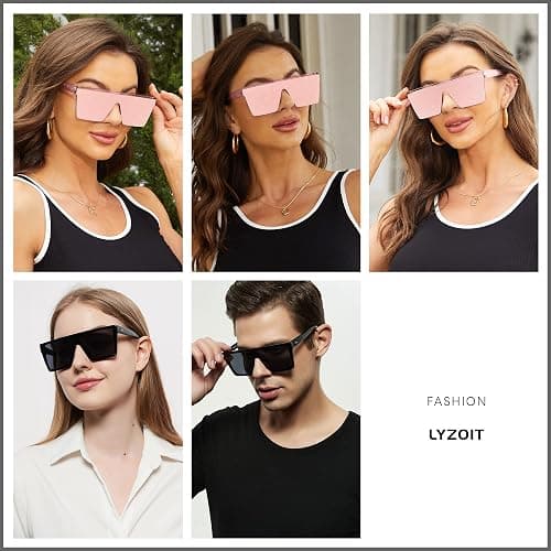 LYZOIT Square Oversized Sunglasses for Women Men Big Flat Top Fashion Shield Large UV Protection Rimless Shades thumbnail 5
