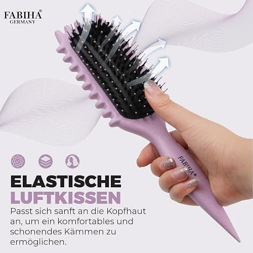 FABIHA® Lockenbürste - Curly Hair Brush - Bio Haarbürste ohne ziepen mit Wildschweinborsten - Das NEU 3-in-1-Stylingbürste mit einzigartigem Zahnrad-Design für trendiger Lockenfrisuren (Lilac) thumbnail 5