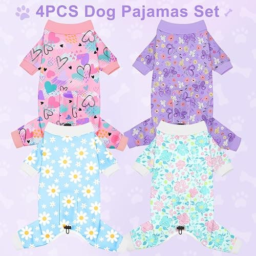 Bienbee Dog Pajamas, 4 Pack Cute Soft Dog Puppy Clothes Dogs Pjs Onesies Jammies Outfit Adjustable Breathable & Stretchy Clothes for Small Medium Large Dogs Girl Boy Puppy-S thumbnail 2