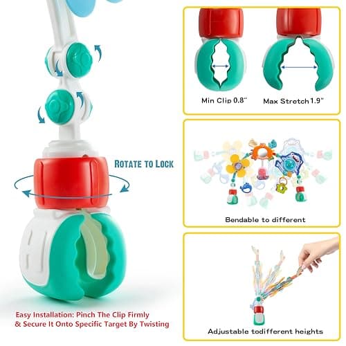 Baby Stroller Arch Toy, Car Seat Toys, Adjustable Arch Stroller toy with Hanging Sensory Activity toys,fits on Baby Bouncer, Bassinet, Stroller, Crib and Car Seats for baby infant Boy Girl 0-18 Months thumbnail 5