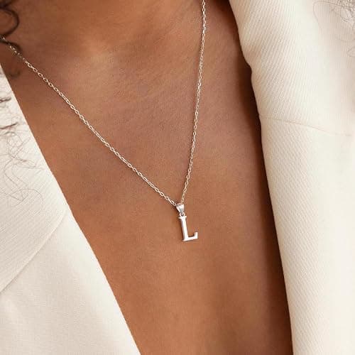 TINGN Halskette Damen Silber 925 Kette, Hypoallergene Silber Kette mit Buchstabe Anhänger Kette Silber Halskette Geburtstag Geschenke für Frauen Mama Freundin Teenager Mädchen (mit Geschenkbox) thumbnail 3
