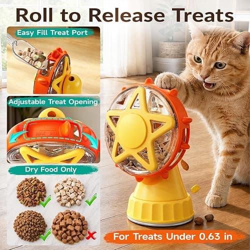 2-in-1 Interactive Cat Toy, Rotating Treat Dispenser with Strong Suction Cup & Teaser Wand, Adjustable Slow Feeder Puzzle Toy for Cats, Boredom Relief & Mental Stimulation Fits Kibble ,Treats (Yellow) thumbnail 9