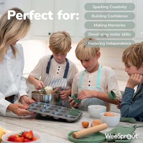 Ultimate Baking Kit for Kids - Kids Baking Set with Child Sized Utensils - Includes Apron, Oven Mitts, Silicone Mats & Liners - Perfect Cooking Set for Ages 8-12 - Gift for Children – Pink thumbnail 4