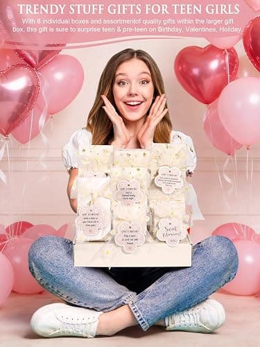 Easter Basket Gifts for Tween & Teen Girls, 8 PCS Birthday Gift Teenage Girl Gifts Trendy Stuff w/Fun Task Tag Makeup Brushes & Bag, Empower Positive Wrapped Gift Prefilled Stuffers for Daughter Niece thumbnail 2