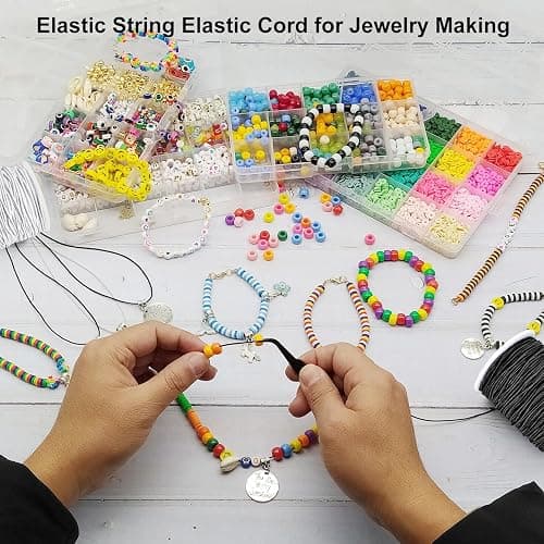 LUSTEMBER Stretchy String for Bracelets, 2 Rolls 1 mm Sturdy Elastic String Elastic Cord for Jewelry Making, Necklaces, Beading (White) thumbnail 7