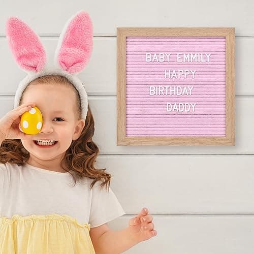 Felt Letter Board with 294 Letters, Numbers & Symbols - 10 x 10 inch Changeable Message Board with Wooden Frame Wall Mount Hook, Pink & Wood thumbnail 2