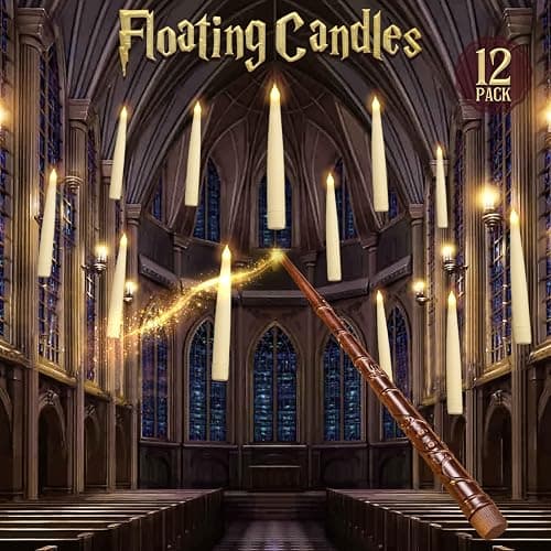 ORIENTAL CHERRY Halloween Decorations - Floating Candles with Wand - 12 Pcs Magic Flickering Warm Light Flameless Floating LED Candle Christmas Decor for Indoor Classroom Bedroom Party - Pillar Candles with Wand Remote thumbnail 7