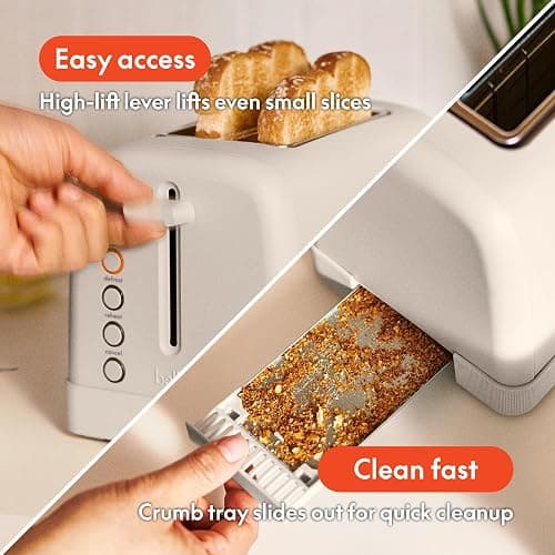 bella 2 Slice Toaster, 6 Setting Shade Control w Reheat, Cancel, Bagel & Defrost Buttons, Removable Crumb Tray, Anti Jam & Auto Shutoff, Auto Centering Guides & Cord Wrap, 900 Watt, Oatmilk thumbnail 6
