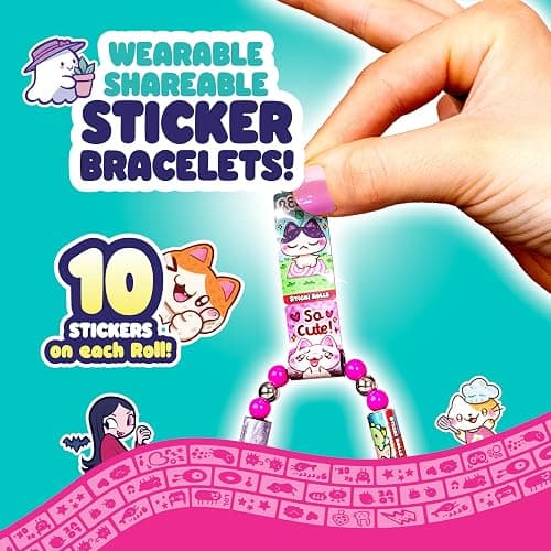 Sky Castle STICKI Rolls Sticki Station - The Original Wearable Shareable Sticker Jewelry Kit | Includes 320 Mini Stickers | Builds 6 Bracelets & 2 Necklaces | Over 1000 Designs to Collect! (Series 2) thumbnail 5