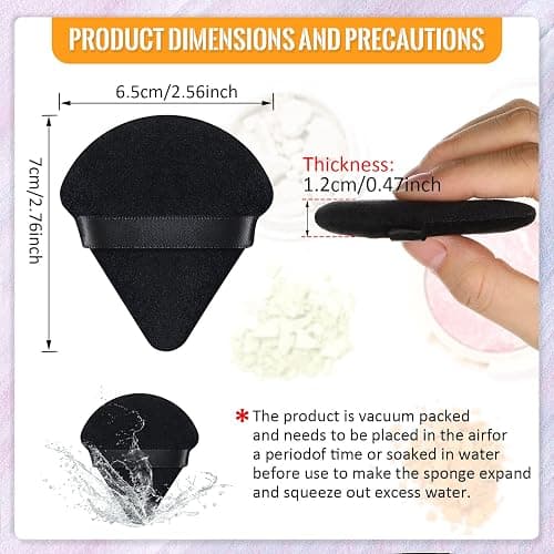Meanplan 100 Pcs Powder Puff Face Soft Makeup Sponge Triangle Powder Puffs for Loose Velour Cosmetic Foundation Wet Dry Sponge Makeup Tools(Black) thumbnail 2