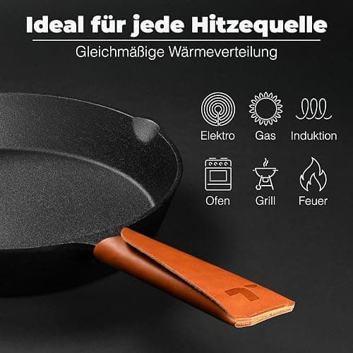 TECOR Gusseisenpfanne Induktion 24 cm ungeschliffen, universell, natürlich - Langlebige Pfanne Gusseisen 24 cm - Antihaft Gusspfanne Induktion einfach, top Qualität - Cast iron pan induction thumbnail 3