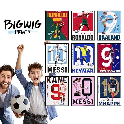BigWig Prints Soccer Poster - Soccer Decor For Boys Bedroom, Messi And Ronaldo Poster, Messi Posters For Boys Bedroom, Mbappe Wall Art, Neymar Wall Art, Ronaldo Posters - Unframed Set Of 9 (8x10”) thumbnail 5