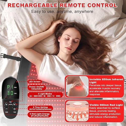 fyovuv Red Light Therapy Mat for Full Body, 74.6'' X 33.3'', 2570 LEDs, Black, Fabric, Adjustable Timer & Intensity thumbnail 4