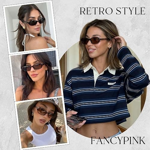FancyPink Polarized Retro Oval Sunglasses for Women Small Chic 90s Vintage Style Trendy Slim Narrow Y2k Mirroed Sunglasses thumbnail 4