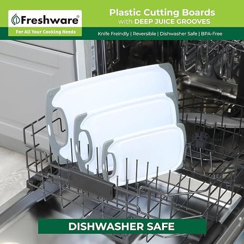 Freshware Cutting Boards for Kitchen, Chopping Board 3-Pack with Different Sizes, Juice Grooves and Non Slip Handles - Reversible, Large Cutting Board Set - Dishwasher Safe - Gray thumbnail 6