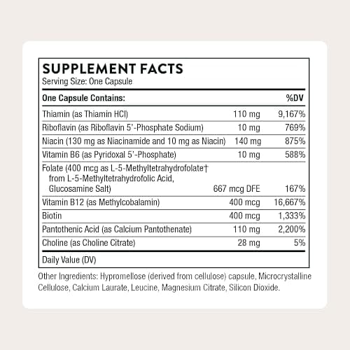THORNE - Basic B-Complex - Tissue-Ready Vitamin B Complex Supplement with Choline - Supports Cellular Energy Production, Brain Health & Red Blood Cell Formation* - Gluten-Free - 60 Servings thumbnail 2