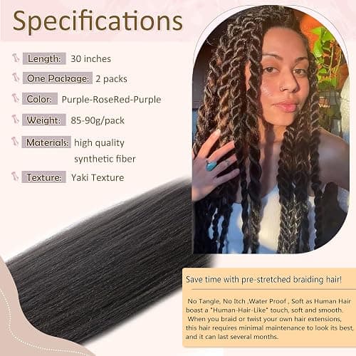 Brown Black Pre Stretched Braiding Hair 30 Inch 2 Packs Pre Feathered Hair Extensions Yaki Texture Braids Hair Easy to Use thumbnail 4