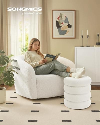 SONGMICS Vanity Stool, Round Ottoman with Storage, Upholstered Foot Stool, Removable Lid, for Living Room, Bedroom, Easy Assembly, 16.9 x 16.9 x 18.5 Inches, Teddy Fleece, White ULOM015WD01 thumbnail 3