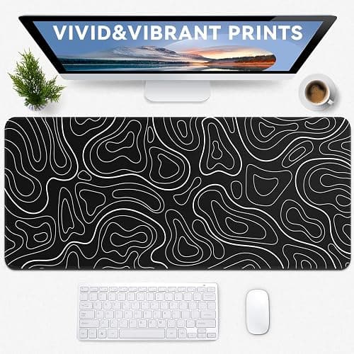 TLZA Gaming Mouse Pad Big Mousepad with Non-Slip Rubber Base, 31.5 x 11.8 in XL Large Desk Mat for Gaming Home Office, Long Keyboard Pad Mouse Mat for Computer with Stitched Edges, Black Topographic - Black Topographic Style thumbnail 4