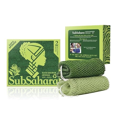 SubSahara Authentic African Net Sponge - 2 Pieces Exfoliating Scrubber for All Skin Types, Bath Sponge for Face & Body, Travel Portable, Durable, Gentle Exfoliation (Olive Green & Light Green) thumbnail 7