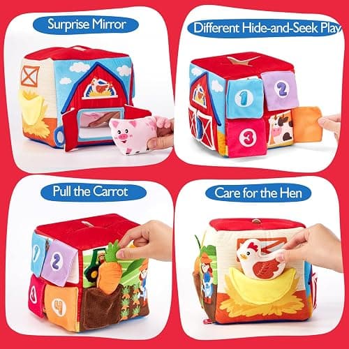 hahaland Baby Seek and Find Sensory Farm Animals Plush - 13 PCS Whats Inside Box with Rattle Crinkle Squeaker 9 Month Old Baby Toys 6-12 Months Montessori Toys for 6 Month Old Gifts Stocking Stuffers thumbnail 6