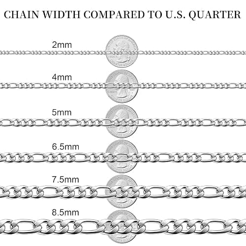 SANNYRA Figaro Chain for Men, Mens Chains Necklaces, Stainless Steel 2-8.5mm 12-36inches 18K Gold Plated Silver Plated Necklace for Women thumbnail 4