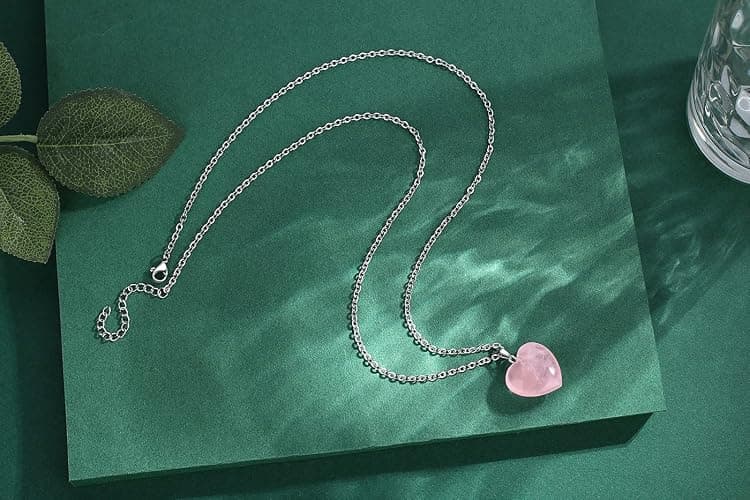 QINJIEJIE Rose Quartz Necklace Healing Crystal Necklaces Heart Love Real Crystals Reiki Energy for Women Mothers Day Gift Christmas Stocking Stuffers for Women thumbnail 3