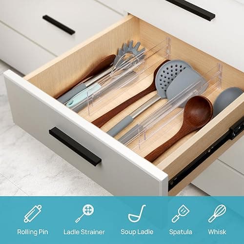 Vtopmart 8 Pack Drawer Dividers, 3.2" High Expandable from 12.2-21.4" Adjustable Drawer Organisers，Clear Plastic Drawers Separators for Clothing, Kitchen Utensils and Office Storage thumbnail 7