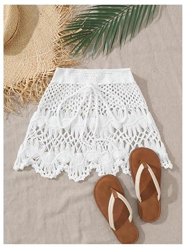 SHENHE Girl's Swimsuit Coverup Crochet Skirt Cover Up for Swimwear Hollow Out Beach Skirt thumbnail 5
