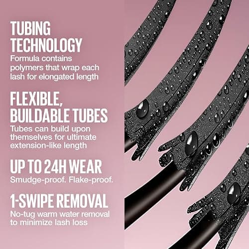 Maybelline Lash Sensational Sky Tubes Tubing Mascara, Extension-Like Lengthening Mascara, 24HR Eye Makeup with Shea Butter & Castor Oil, Very Black, 1 Count thumbnail 8