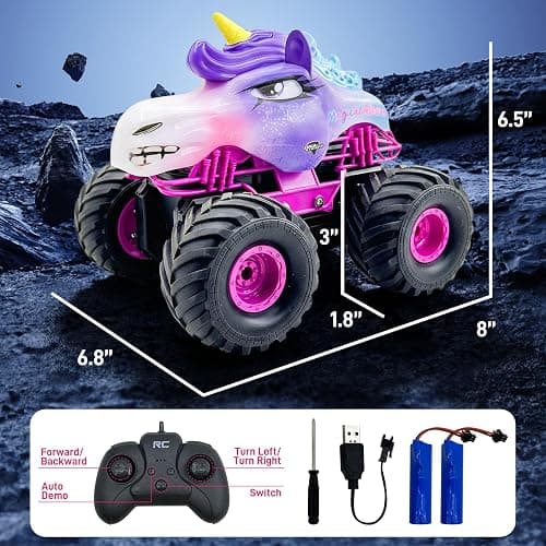 Unicorn RC Car for Girls 1:18 Amphibious Off-Road Remote Control Truck with LED Lights All-Terrain Monster Vehicle 2.4GHz High Speed Crawler Hobby Toy with 2 Batteries Birthday Gift Toys for Kids 6-12 thumbnail 5