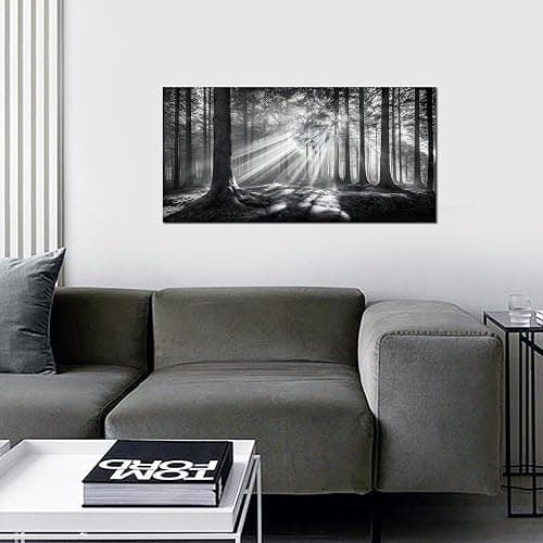 Trogonup Black and White Misty Forest Wall Art for Living Room Trees Large Nature Canvas Artwork for Bedroom Office Home Decor Ready to Hang 20"x40" thumbnail 3