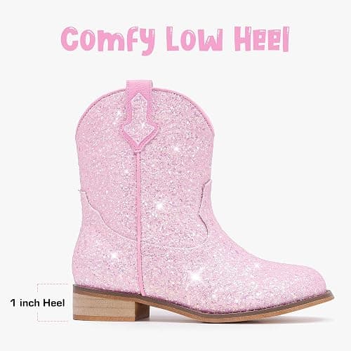 Motasha Toddler Girls Cowgirl Boots Glitter Toddler Cowboy Boot Ankle Girls Boots Little Kids Horse Riding Shoes Party Birthday thumbnail 5