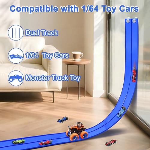 HACOCOLA 15 Ft Flexible Race Track Set with 6 Toy Cars for Kids thumbnail 3