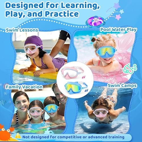 Vvinca Kids Swim Goggles with Nose Cover 2 Pack for 3-14 Pool Swim | 2-Pack Anti-Fog Kids Swim Goggles, Soft Silicone Nose Cover, UV400 & 180° Wide View, Adjustable 3-14, for Pool Swim thumbnail 9