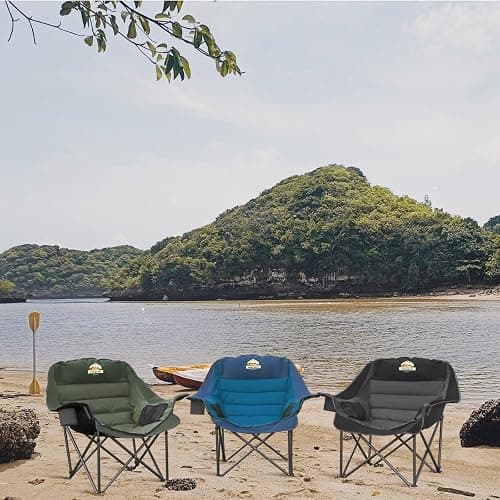 Colegence Oversized XL Padded Camping Chair Set of 2 Wide Heavy Duty Lawn Chairs Support 450 LBS Portable Folding Gaint Camp Chair for Outdoor Outside Sports Baseball Soccer-Black and Grey thumbnail 5