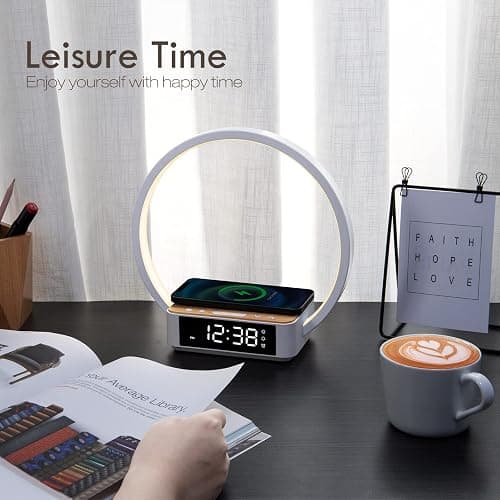 WILIT Bedside Lamp with Alarm Clock,Touch Lamp with Wireless Charger,Nightlight for Bedroom,Sunrise Wake-up Light,3-Grade Dimmable,Birthday Gifts for Her,Women,Men,Mom,Daughter,Girlfriend(Wood Grain) thumbnail 12
