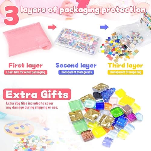 LATIIZ Glass Mosaic Tiles Crafts: 150 Pieces Pre-Cut Waterproof Crystal for Decor Outdoor Home & Garden - DIY Stepping Stones Coaster for Mom & Family Bonding Activities - Random iridescent thumbnail 6