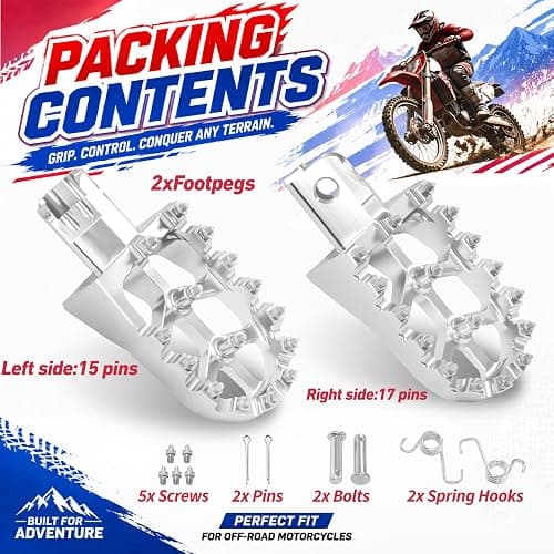 Dirt Bike Foot Pegs - Wide CNC Aluminum Anti-slip Footpegs for CRF50 CRF70 CRF110 XR50 XR70 XR100 50-125cc, Coleman CT200U BT200X, SSR Apollo RFZ TaoTao Lifan Kayo and more (Silver, Type A) thumbnail 5