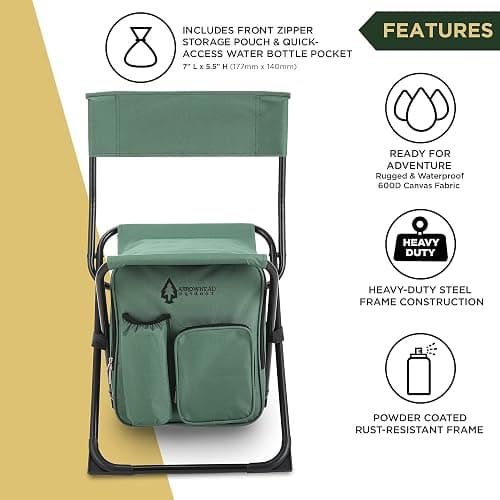 Arrowhead Outdoor Multi-Function 3-in-1 Compact Camp Chair: Backpack, Stool & Insulated Cooler, w/Bottle Holder & Storage Bag, External Pockets, Backrest, Fishing, Hiking, Heavy-Duty, USA-Based thumbnail 5