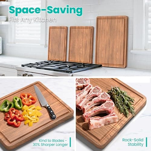 Acacia Wood Cutting Boards Set with Juice Groove & Handles for Kitchen 3-Piece Charcuterie Chopping Board for Meat Cheese Fruits Vegetables thumbnail 5